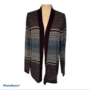 TALBOTS NEW SWEATER CARDIGAN BLUE SILVER STRIPE Size MEDIUM M NWT